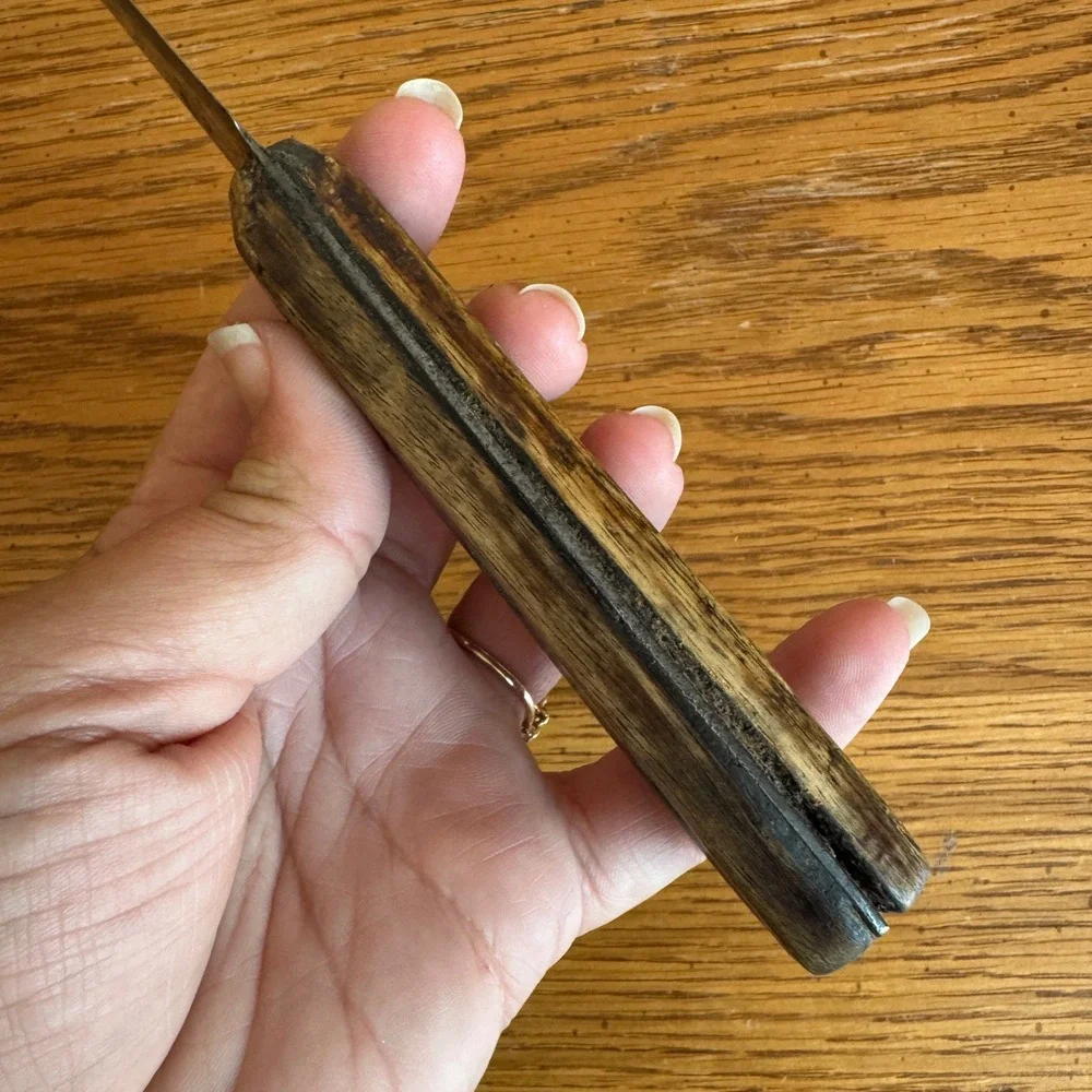Vintage Hand Hammered Carbon Steel Butcher Knife Wood Handle Primitive‎ Rustic
